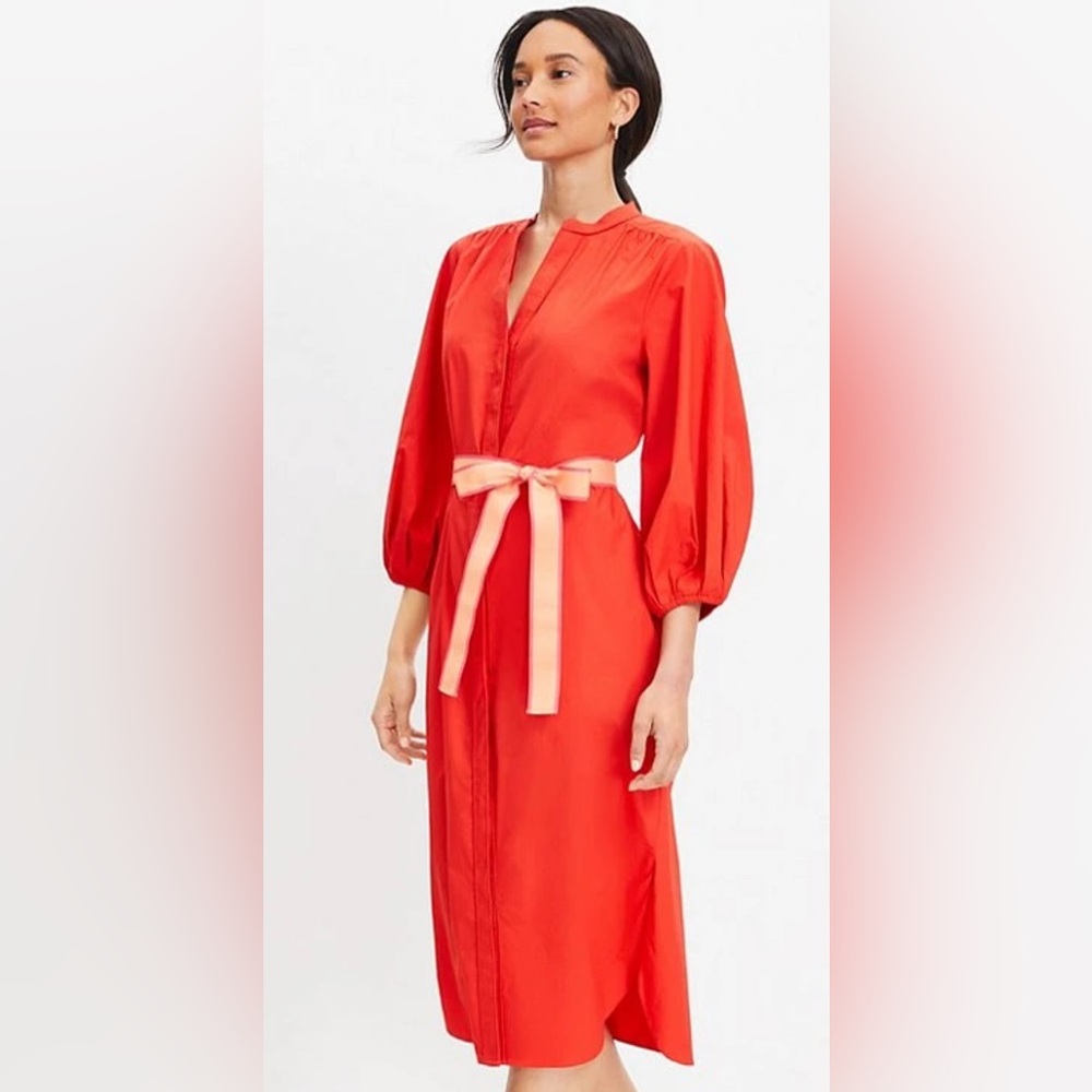 LOFT Poplin Belted Midi Dress size M